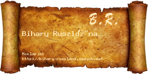 Bihary Ruszlána névjegykártya